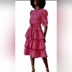 Celia B Azucena Dress Cotton Pink  Sundress Flowy Size Small Belted
